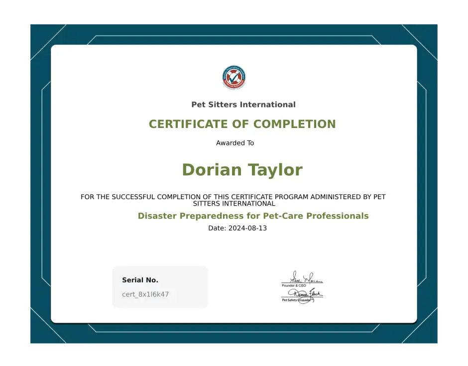 Disaster Preparedness certificate - Dorian Taylor