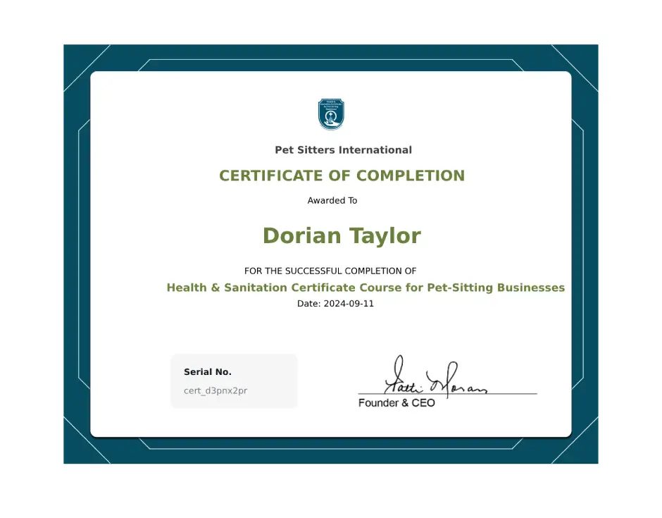 Health & Sanitation certificate - Dorian Taylor