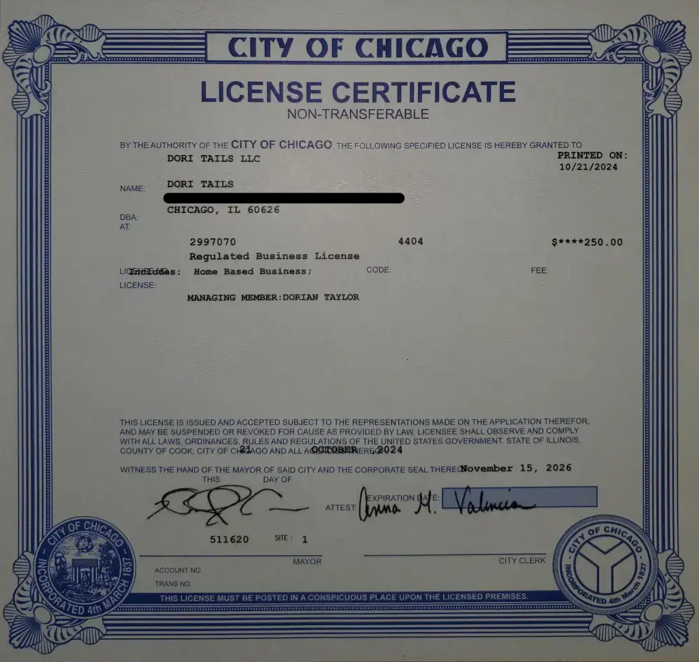 Dori Tails LLC Business License 2024-2026
