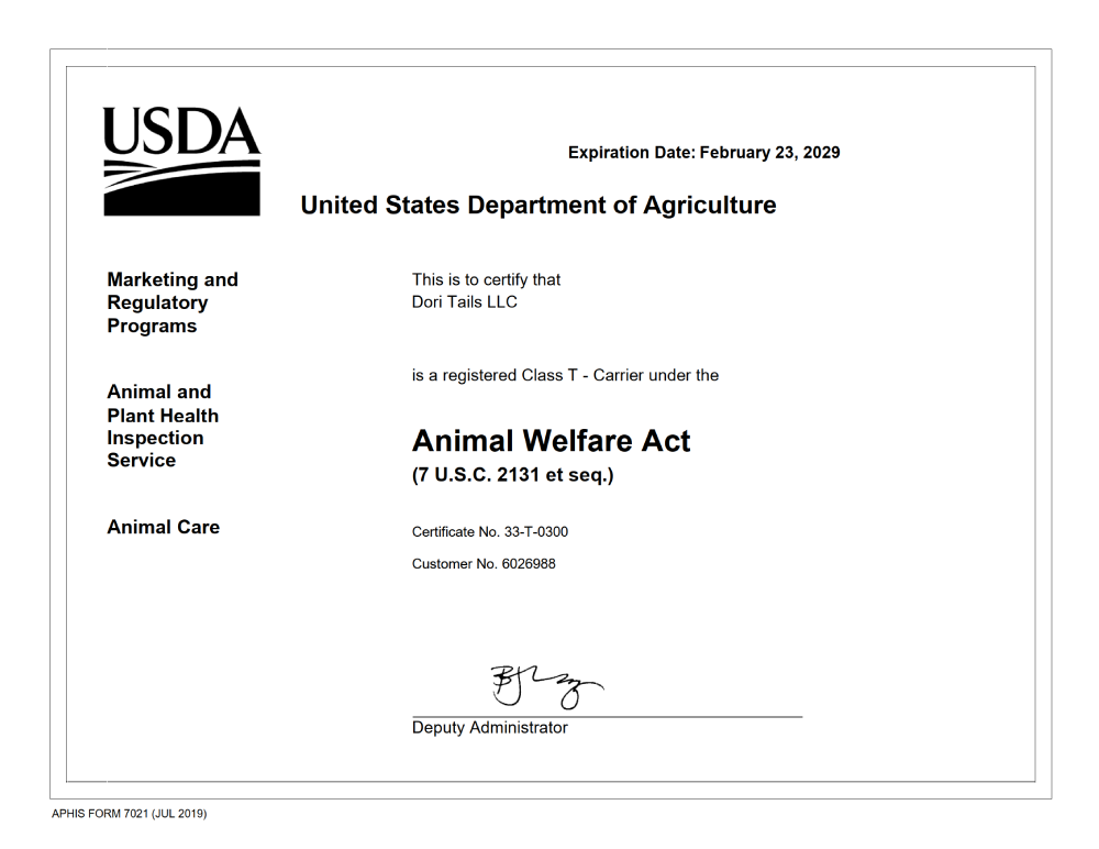 USDA Class T Carrier Certificate 2026-2029